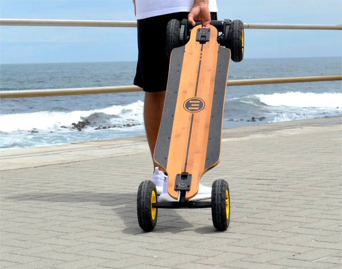 Image of an electric skateboard displaying its sleek design and modern technology features.