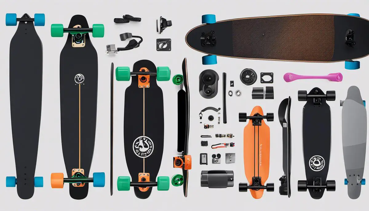 Illustration of different electric skateboard parts