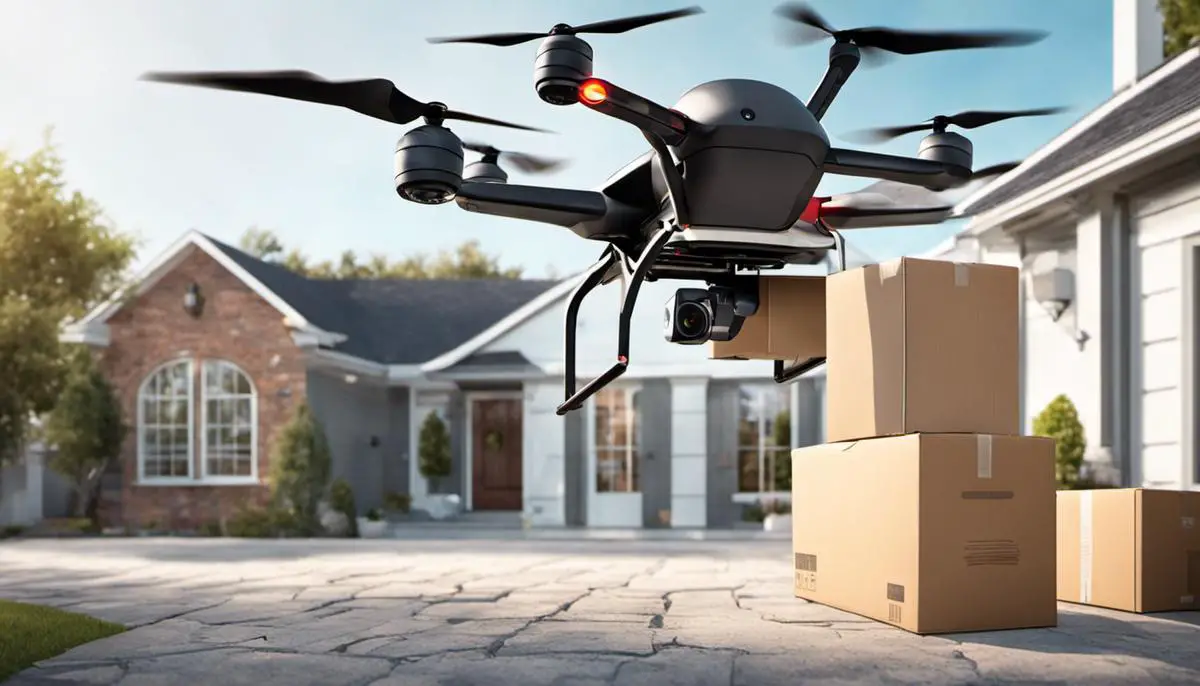Illustration of a drone delivering a package to a doorstep