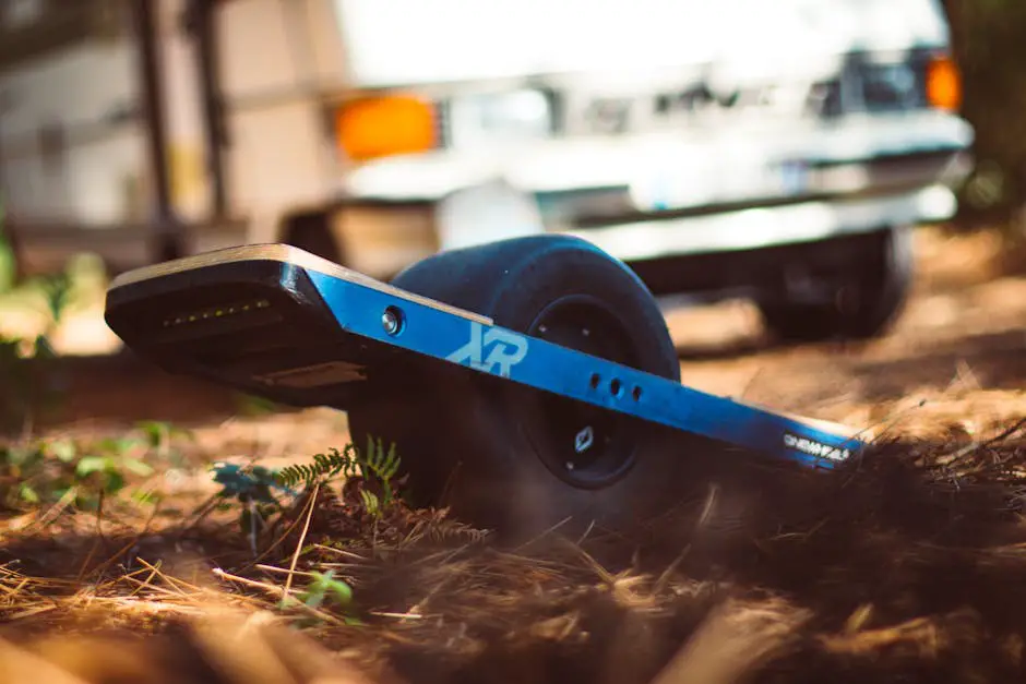 An image of an electric skateboard with shock-absorbent wheels for a smooth ride