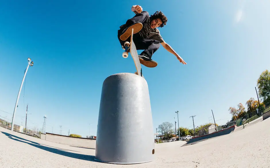 An image of skateboarders performing tricks in a skate park